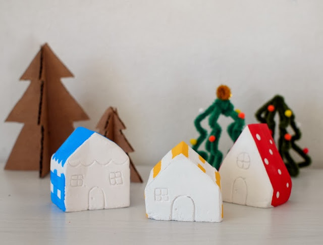 DIY mini plaster of paris Christmas village 4