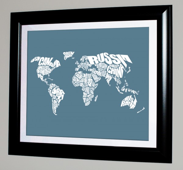 World Word Map - Refuge and White Framed