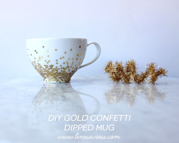 DIY gold confetti dipped mug by Lines Across